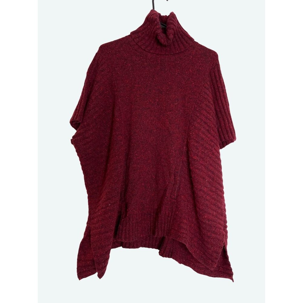 Athleta Donegal Passage Turtle Neck Sweater Poncho Chianti Red Oversized Cozy XS